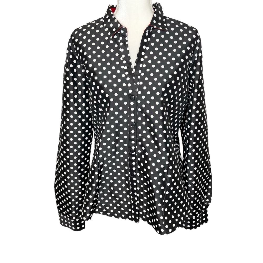 VINTAGE BELUVA SAN FRANCISCO Women's Polka Dot Button Front TopBlack White XL